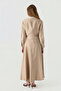 Double-Breasted Belt Detailed Flowy Beige Suit 1819 - 6