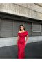 Red Flexible Scuba Fabric Bow Stone Detailed Long Evening Dress583419 - 3