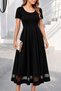 Women's Short Sleeve Round Neck Tulle Detailed Midi Janjan Crepe Dress - 2