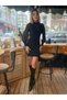 Women's Turtleneck See-Through Detail Deal Merch Sandy Fabric Mini Dress - 4