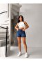 Short Denim Shorts with Embroidered Legs and Lacquered Details - 2