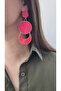 Red Wicker Rope Textured Geometric Dangle Brand Earrings - 2