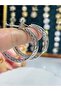 Patterned Silver Hoop Earrings - 5