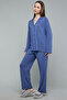 Solid Lapel Collar Pyjama Set - 2