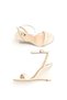 Women's Beige Sandals with Wedge Sole and Bead Buckle, Semi-Shiny K301 - 8