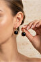 Black Square Stone Gold Color Hoop Detailed Dangle Earrings - 2