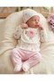 Baby Girl 100% Cotton Kaneviçe Rose Embroidered 4-Piece Hospital Discharge Bodysuit Set with Gloves