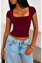 Women's Square Neck Viscose Fabric Combed Cotton Short Sleeve Slim Fit Crop Blouse