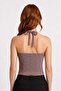 Premium - Tide Collection |   Mink Halter Neck Halter-Neck Wrap Textured Women's Crop Blouse - 4