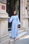 Women's Seersucker Textured Waist Tie Dress Blue - 4