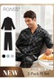 Men's 2-Piece Pyjama Set Long Sleeves Sleepwear Sets Satin Checked Printing Sleepwear Pajamas Pants - 2