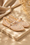 Embroidered Beaded Strappy Ballerina Flats Beige