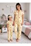 Cotton Yellow Cherry Pattern Short-Sleeved Shirt Lapel Button-Down Pajama Set Suitable for Girls and Mother