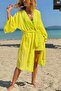 Yellow Bat Sleeve Washable Belted Garnished Cotton Casual Woven Kimono Jacket 110 55 - 4