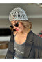 Gray Sequined Hand Knitted Mesh Hat - 5858