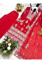 Red Faux Georgette Embroidered Palazzo Suit with Sequence & Moti Work - FFT7463 | Red - 4