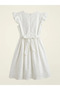 Back-Tie White Midi Length Scallop Dress for Girls - 2