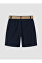Navy Blue Regular Fit Belted Women's Pleated Shorts - 6