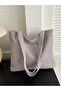 Women's Casual Corduroy Tote Bag with Large Capacity and Trendy Logo - Light Gray