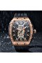 APEX X TR6603 Automatic Skeleton Watch for Men 44mm Tonneau Dial Rose Gold Stainless Steel Case Black Silicone Strap 5ATM Water Resistant - 7