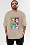 For the Sake of Cat 119 Front Cat Printed Beige Oversize T-Shirt 100% Cotton Unisex Cat Lover Premium Design - 2