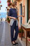 Women's Plus Size 100% Cotton Boat Neck Wide Leg Elastic Waist Comfortable Cut Knitted Suit Casual Stylish - 2