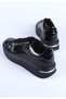Women's Genuine Leather Thick Soled Lace-Up Sports Shoes & Sneakers Black Patent Leather - 3