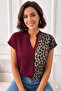 New Season Women's Short Sleeve V-Neck Leopard Patterned Sandy Blouse