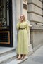 Women's Belt Detail Elastic Waist Buttoned Shirt Collar Dress Green - 2