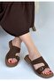 Gray Brown Leather Powder Slippers - 2