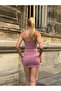 Women's Dusty Rose Degaje Collar Front Gathered Mini Dress Yel0127 - 6