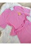 Candy Pink 100% Cotton Ruffled Printed Shorts Knitted Pajama Set - 2