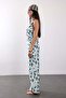 Turquoise Patterned Blouse Trouser Set 05185 - 4