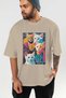 For the Love of Cats 20 Front Cat Printed Beige Oversize T-Shirt 100% Cotton Unisex Cat Lover Premium Design - 6