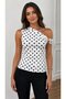 Women's Boat Neck Polka Dot Buckle Detail Design Viscose Blouse 26075