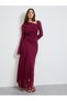 Burgundy Gathered Asymmetric Neck Maxi Dress