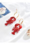 Gold Hoop Earrings with Red Lobster Charms - 3