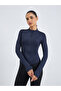 Navy Blue Contour Stitch Thumbhole Detail Full Zip Up Jacket