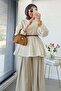 Premium Segmented Balloon Sleeve Poplin Blouse - Beige - 6