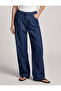 Comfortable Fit Pocketed Buttoned Pleated Wide Leg Denim Trousers - 3