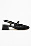 Women's Black Mesh Knitted Short Block Heel Sandals - 2