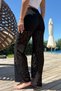 Transparent Trousers with Embroidery Detail and Built-In Shorts - Black - 7