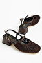 Women's Brown Mesh Knitted Short Block Heel Sandals - 3