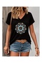 Women's V-Neck Mandala Printed T-Shirt Oversize Casual