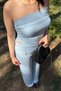 Women's Baby Blue Strapless Blouse Pants Soft Cotton Set - 3