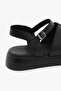 Black Genuine Leather H-Strap Casual Women's Sandals - 7
