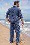 Navy Blue Tensel Fabric Men's Shirt and Pants Set E7365 - 4