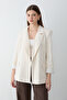 Women's Natural Striped Lined Blazer Jacket with Sleeve Detail
