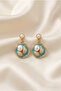 Turquoise Backdrop Sea Shell and Pearl Detailed Oyster Shaped Earrings