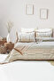 Lia Jacquard Muslin Bedspread Set, Natural Textured, Striped Patterned 100% Cotton Muslin Bedspread